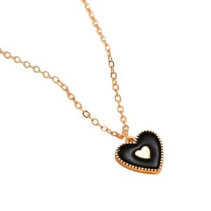 Heart Necklace Gold Tone Black Alloy Jewelry Women